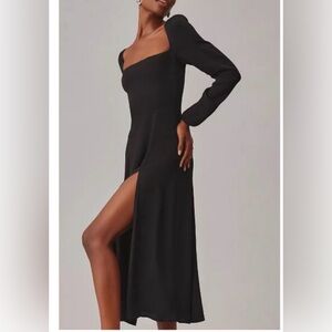 Reformation Classic Flattering Sigmund Dress, Long Sleeves, Slit, Black, Sz 12